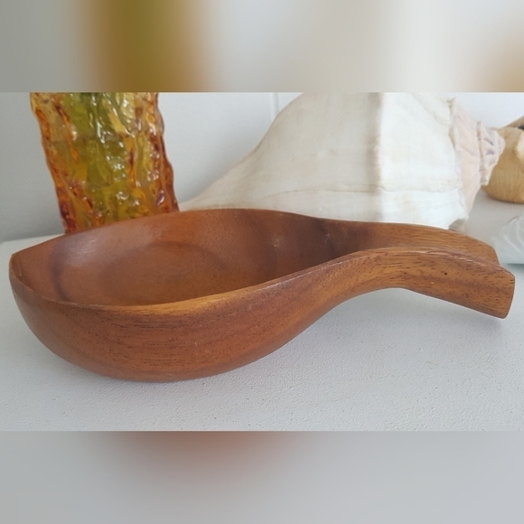 1960s Natural Monkey Pod Wood Leaf Bowl - Picture 2 of 6